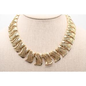 Vintage Coro Gold Choker Necklace Mid Century Leaf Fringe 16”